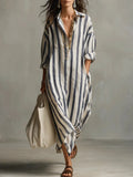 Amaris Collection | Women's Summer Dress with Relaxed Fit & Striped Pattern | Lightweight Linen for Effortless Style