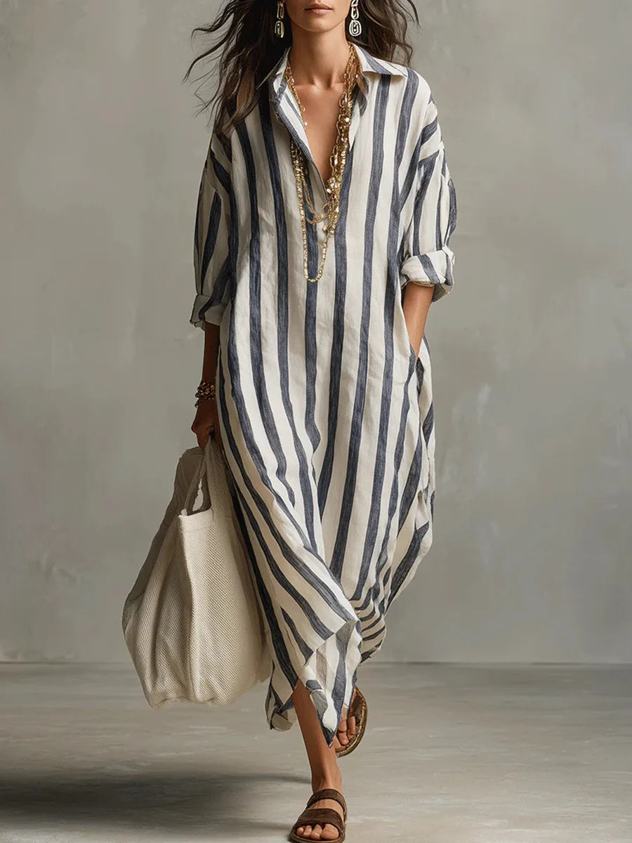 Amaris Collection | Women's Summer Dress with Relaxed Fit & Striped Pattern | Lightweight Linen for Effortless Style