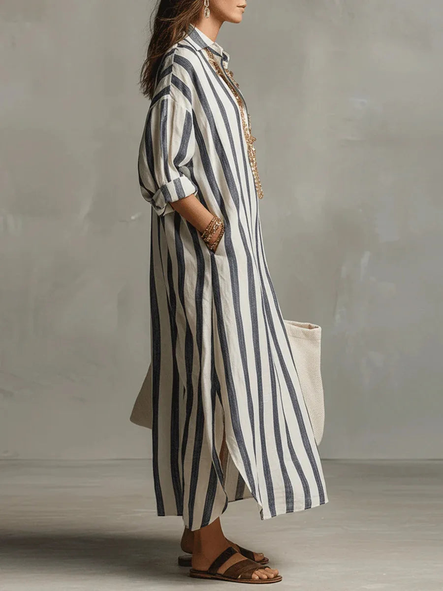Amaris Collection | Women's Summer Dress with Relaxed Fit & Striped Pattern | Lightweight Linen for Effortless Style