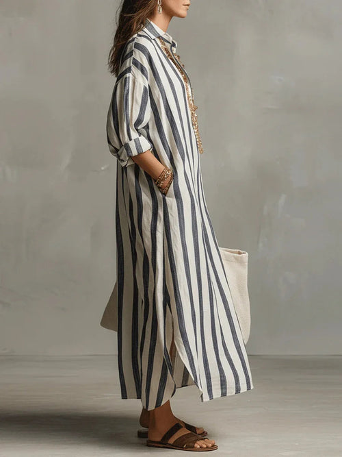 Amaris Collection | Women's Summer Dress with Relaxed Fit & Striped Pattern | Lightweight Linen for Effortless Style