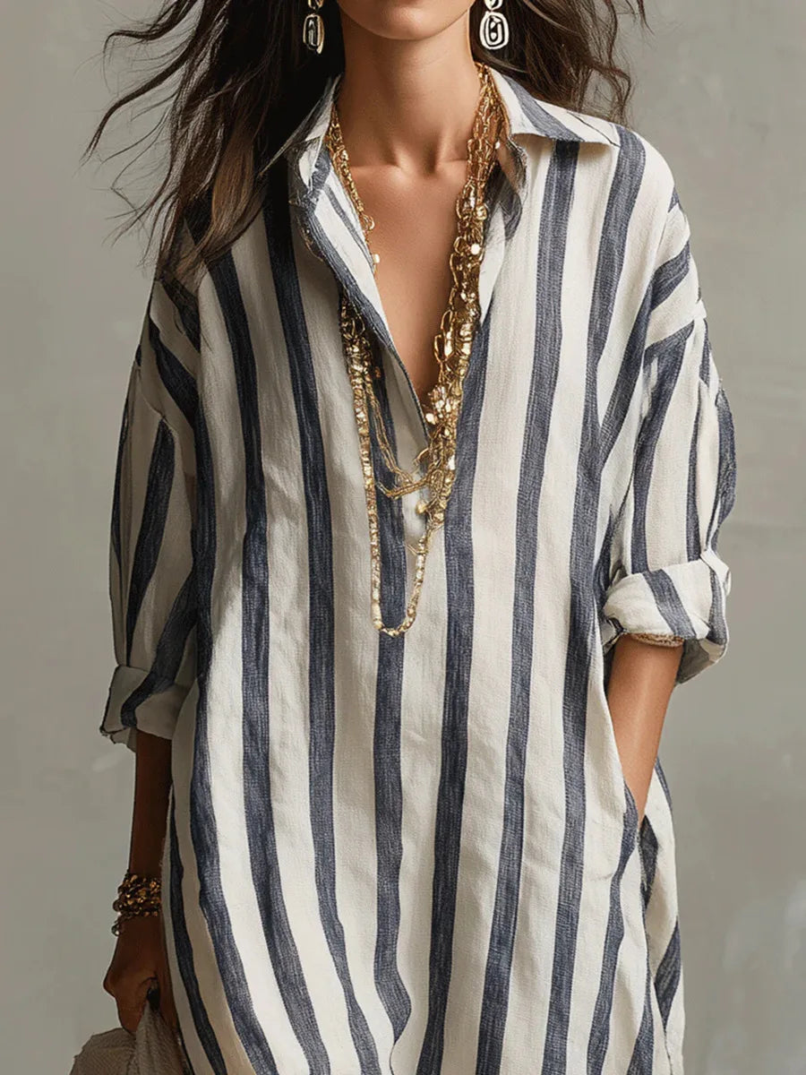Amaris Collection | Women's Summer Dress with Relaxed Fit & Striped Pattern | Lightweight Linen for Effortless Style