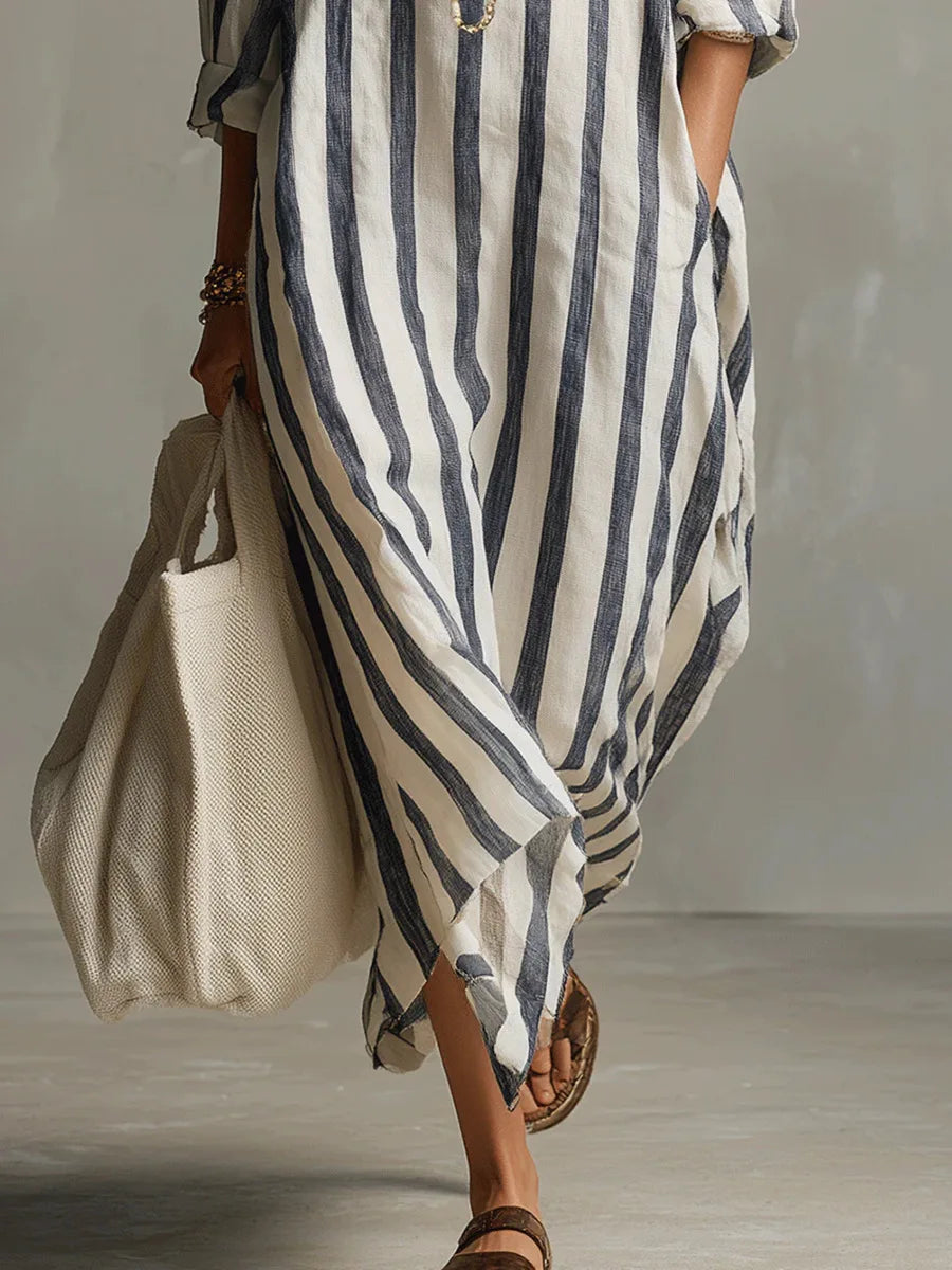 Amaris Collection | Women's Summer Dress with Relaxed Fit & Striped Pattern | Lightweight Linen for Effortless Style