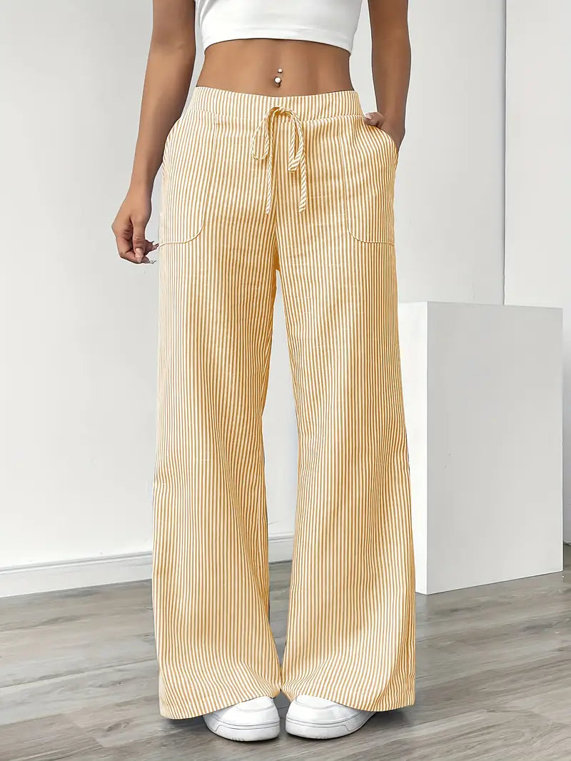 Chic Striped Pants | High-Waist Fit with Stretchy Waistband | Effortless Style for All-Day Comfort
