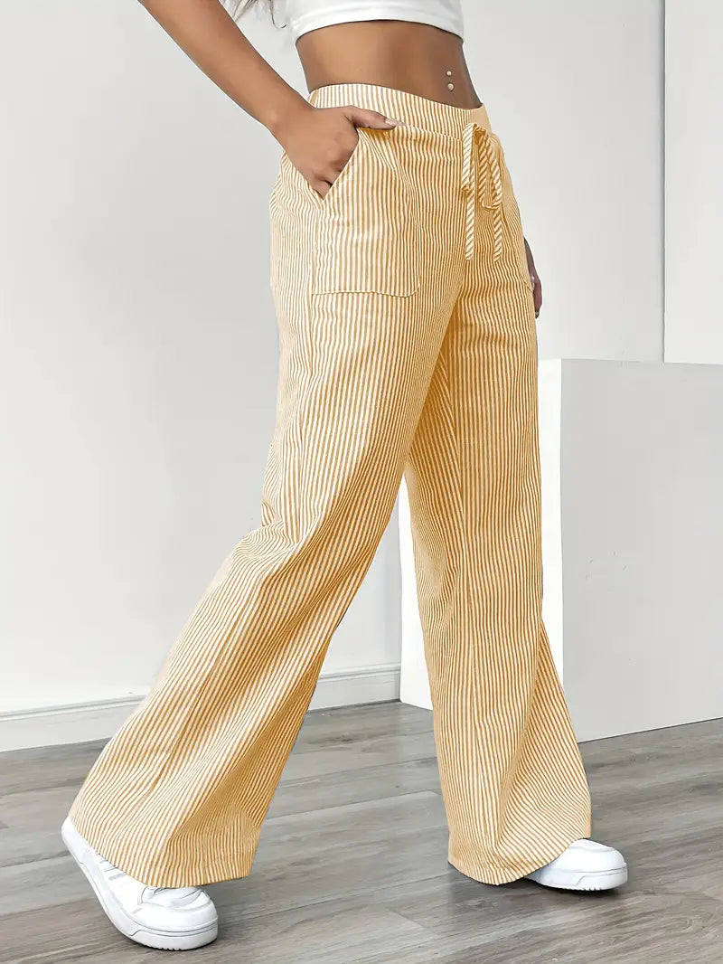 Chic Striped Pants | High-Waist Fit with Stretchy Waistband | Effortless Style for All-Day Comfort