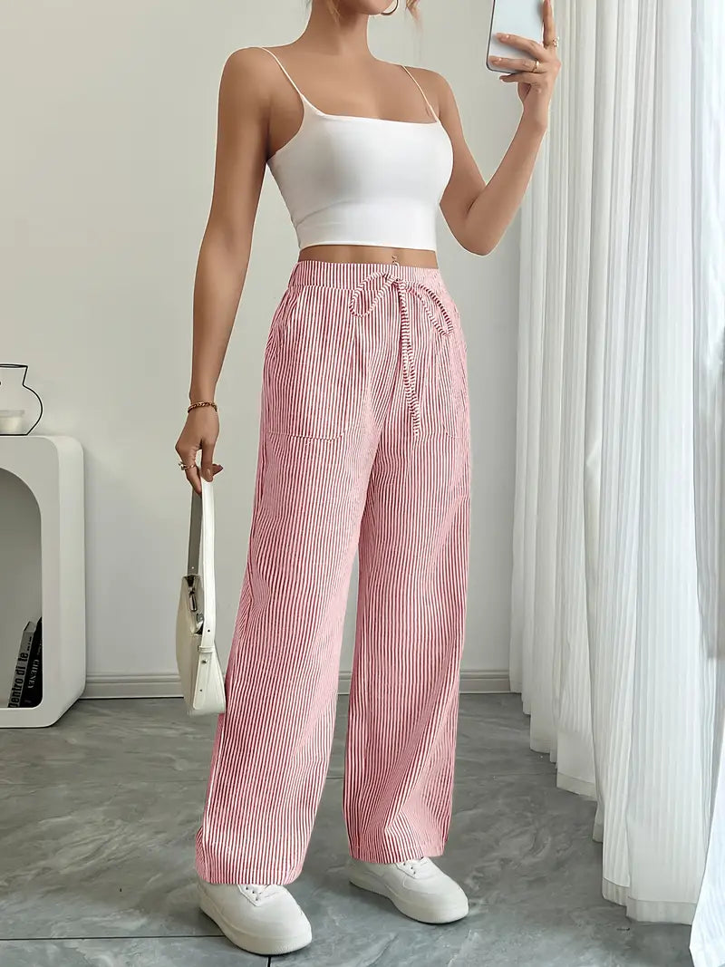 Chic Striped Pants | High-Waist Fit with Stretchy Waistband | Effortless Style for All-Day Comfort