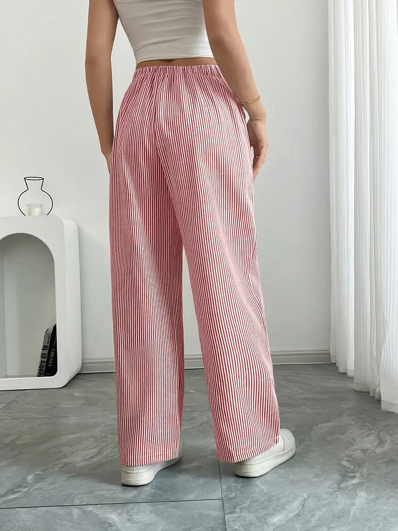 Chic Striped Pants | High-Waist Fit with Stretchy Waistband | Effortless Style for All-Day Comfort