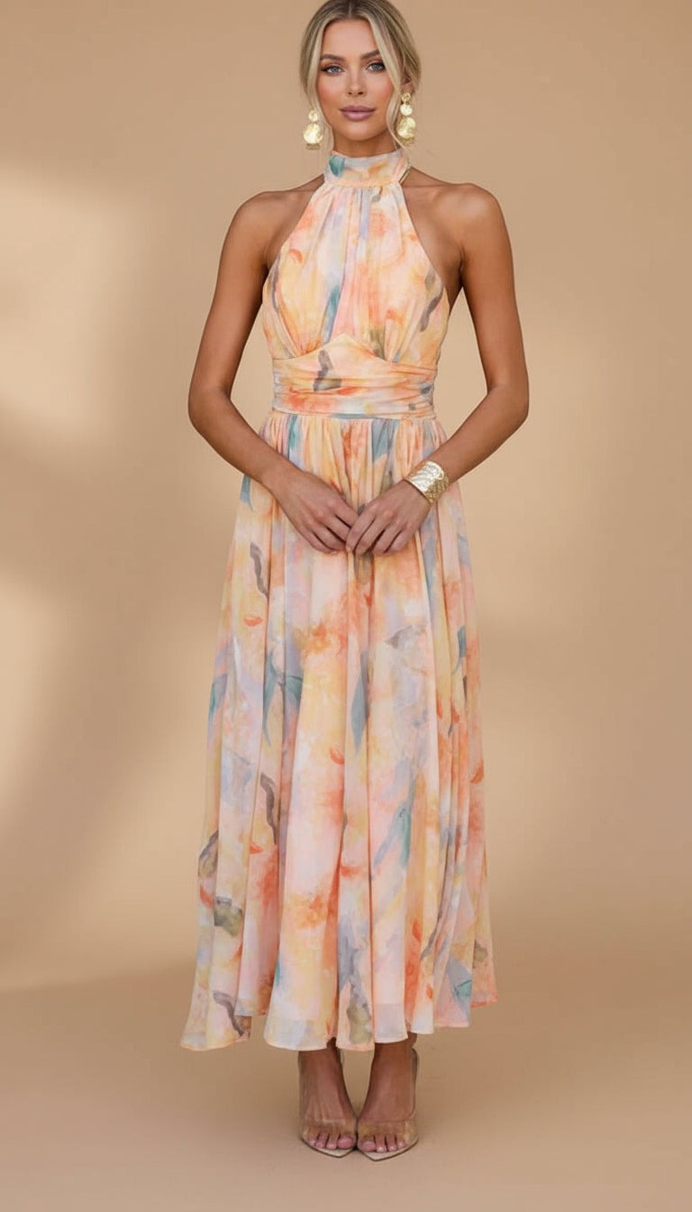 Elegant Floral Maxi Dress for Women with Vibrant Print & Flattering Fit for Effortless Style