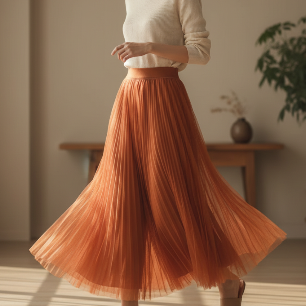 Elegant Pleated Skirt | High-Waisted Design with Flowing Mesh Layers | Effortless Style for Any Occasion