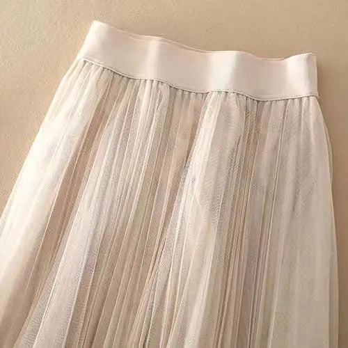 Elegant Pleated Skirt | High-Waisted Design with Flowing Mesh Layers | Effortless Style for Any Occasion