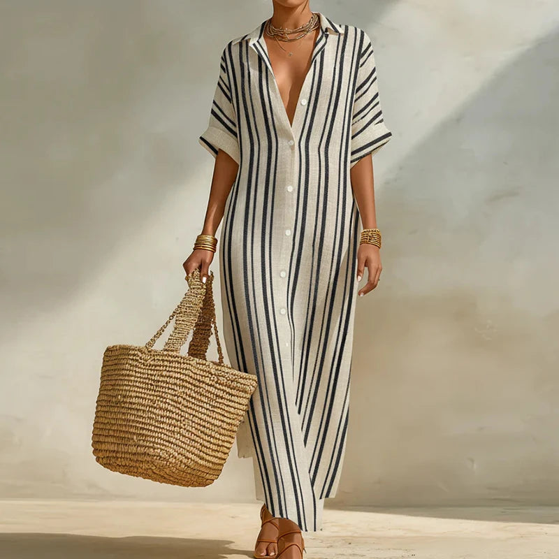 Olivia Collection | Women's Linen Long Shirt Dress with Relaxed Fit | Lightweight & Breathable for Effortless Summer Style
