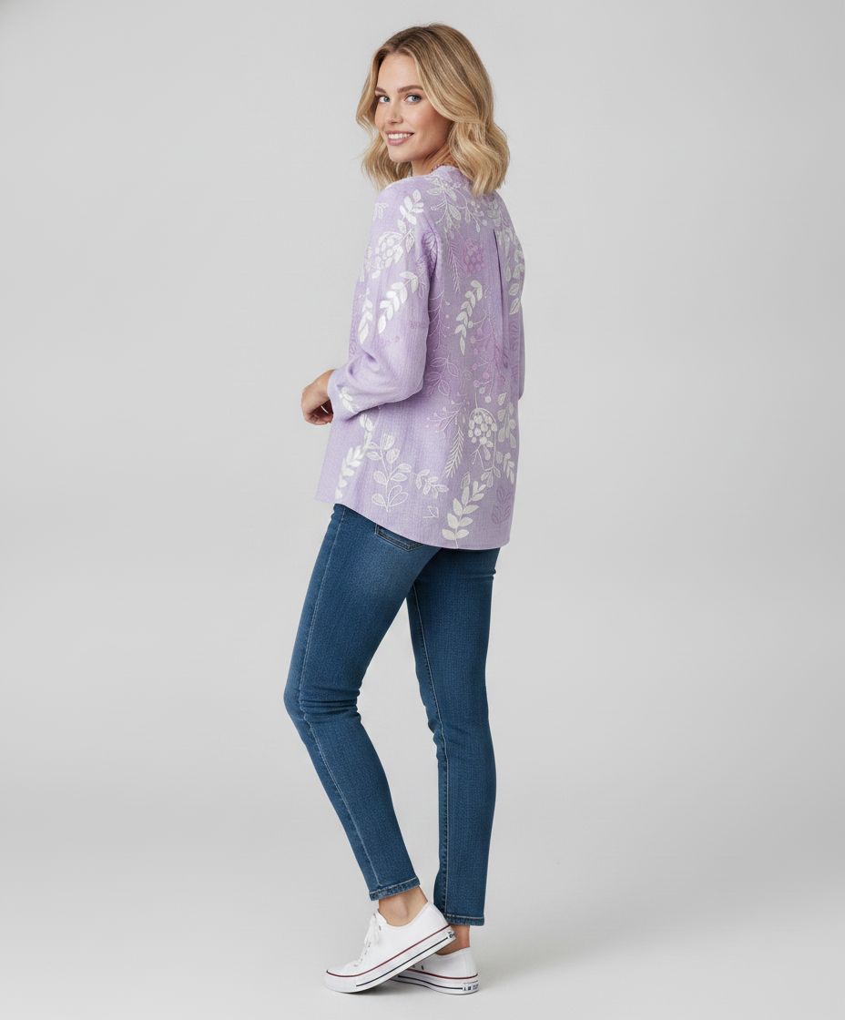 Soft-Touch Pastel Floral V-Neck Blouse for Women - Lightweight — Blonde Model